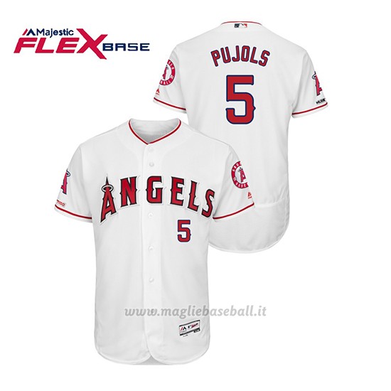 Maglia Baseball Uomo Los Angeles Angels Albert Pujols 150th Aniversario Patch Flex Base Bianco
